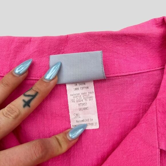 Vintage 100% Cotton Barbie Pink Button Down Blouse - Picture 5 of 6